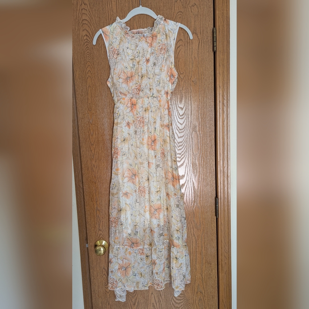 Le Ragazze Sleeveless Midi Dress In Yellow and Orange, Size M